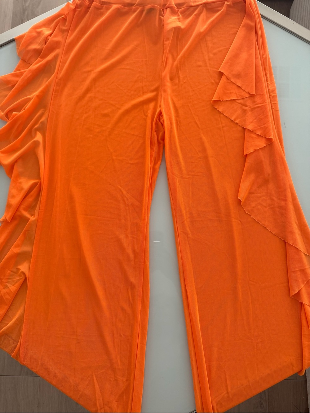 Orange Wide-Leg Pants with Side Ruffles - Picture 2 of 2